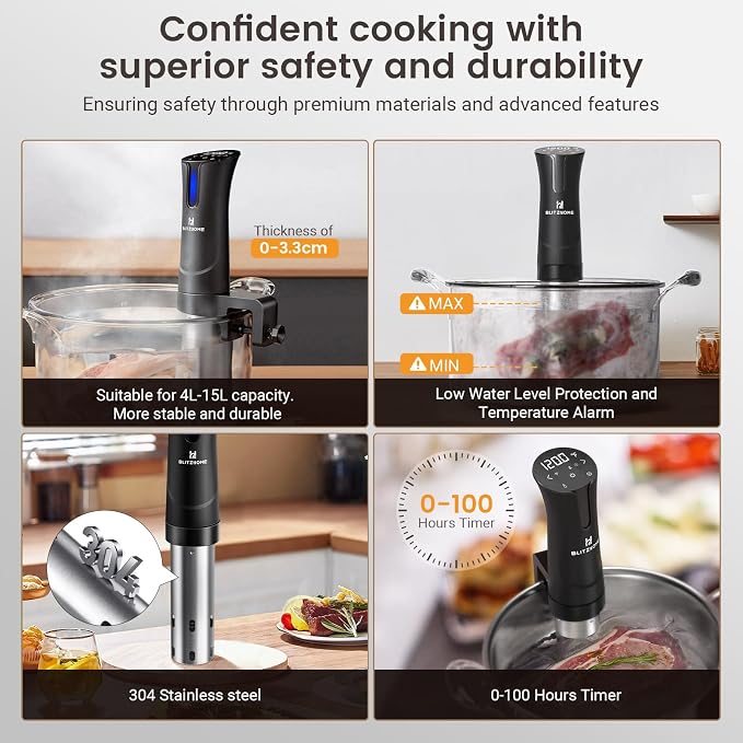 BLITZHOME Sous Vide Cooker, WiFi 1100W Sous Vide Machine with APP Recipes, Accurate Temperature & Timer, Stainless Ultra Quiet Precision Immersion Circulator Gift for Chefs