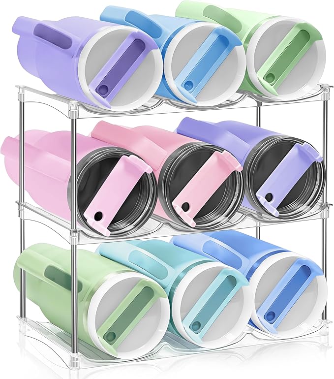 Water Bottle Organizer for Stanley 40oz Tumbler - Stackable Water Bottle Holder and Tumbler Organizer for Cabinet Kitchen Organization and Storage for Stanley Cup Accessories, Wine Rack, 3Pack