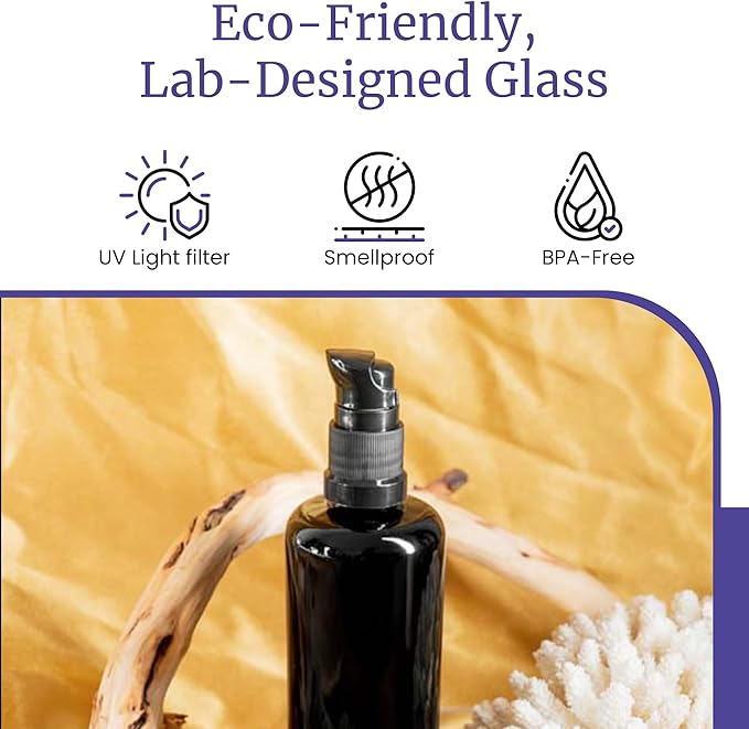 Infinity Jars Ultraviolet Glass Push Pump Bottle 100 Ml (3.4 fl oz) Refillable Containers for Lotion Homemade Cosmetics Make-up Skin Care Cream, Lotion, Shampoo, Conditioner Dispenser Bottles