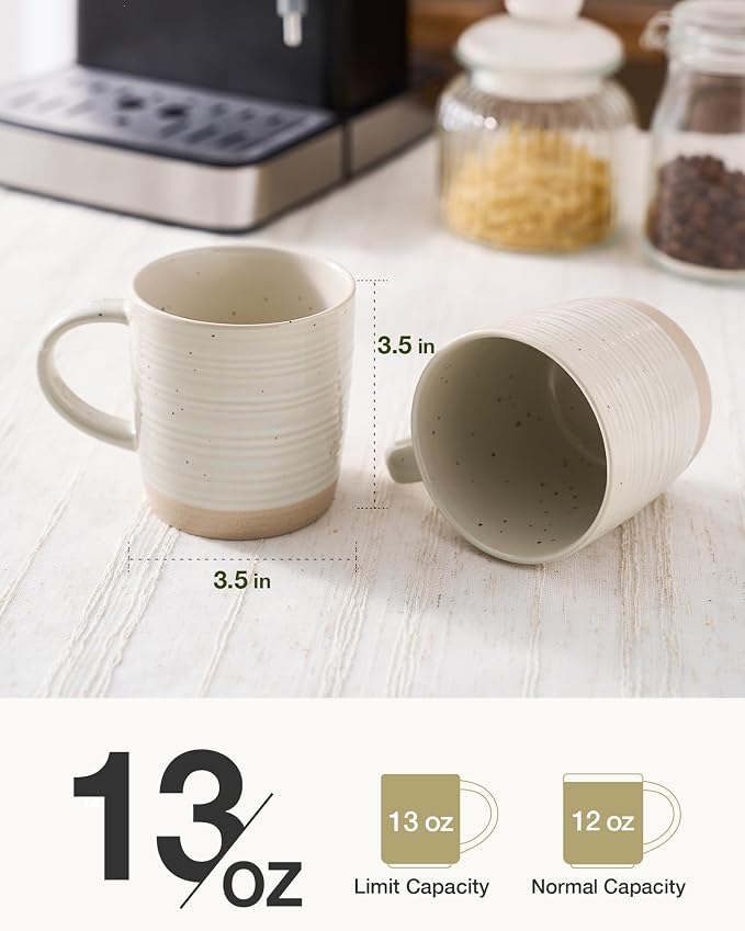 famiware Coffee Mugs Set of 8, 13 oz Mug Set, Ceramic Cup Set with Handle for Coffee, Tea, Cocoa, Milk, Constellation Series, Beige