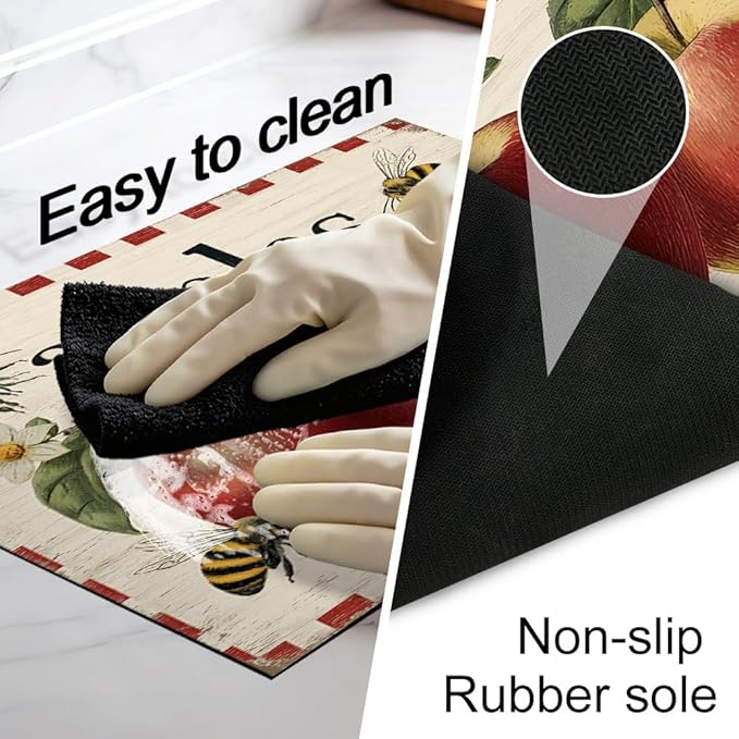 Stove Top Cover for Electric Stove 28.4 x 20.5 Inch Non Slip Stove Mat Oil Proof Apples Bees Glass Cooktop Protector Kitchen Mat