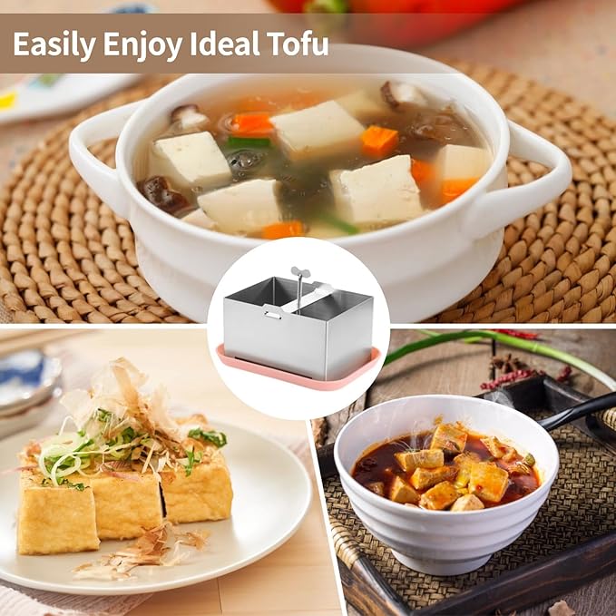 Tofu Presser for Firm Or Extra Firm Tofu, Tofu Making Tool Kit, 304 Stainless Steel Tofu Press, Vegan Tofu Maker with Gauze & Drip Tray