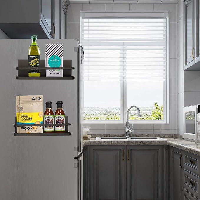 Magnetic Spice Rack Organizer Single Tier Refrigerator Spice Storage Shelf, Easy to Install The Side of The Refrigerator Can Hold spices