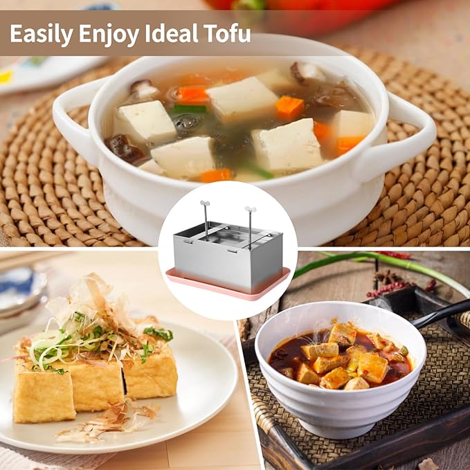 Large Tofu Press, 304 Stainless Steel Tofu Presser, Tofu Maker with Gauze & Drip Tray, Vegan Tofu Presser for Firm or Extra Firm Tofu, Tofu Making Tool Kit, 8.7×5.6×4.4"