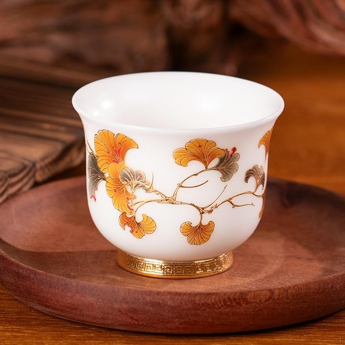 KAMMAK Ceramic Tea Cups Small, Cute Vintage Coffee Cup Set of 2, Porcelain Teacups Espresso Mug, 3.9oz Hand Painted Chinese Afternoon Tea Party Mugs, Birthday Gift for Women Men, Reversible