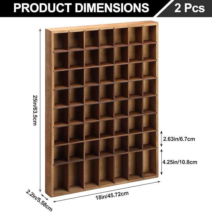 Barydat Shot Glass Display Case Wood Shot Glass shelf holder 56 Compartments Wall-mounted Rustic Bar Cabinet(Brown,2 Pcs)