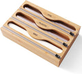 Wrap Dispenser with Cutter and Labels, Plastic Wrap Organizer For Kitchen,Bamboo 3-in-1 Wrap Dispensers for Cling Wrap Aluminum Foil and Wax,Storage Organization Holder（Natural）