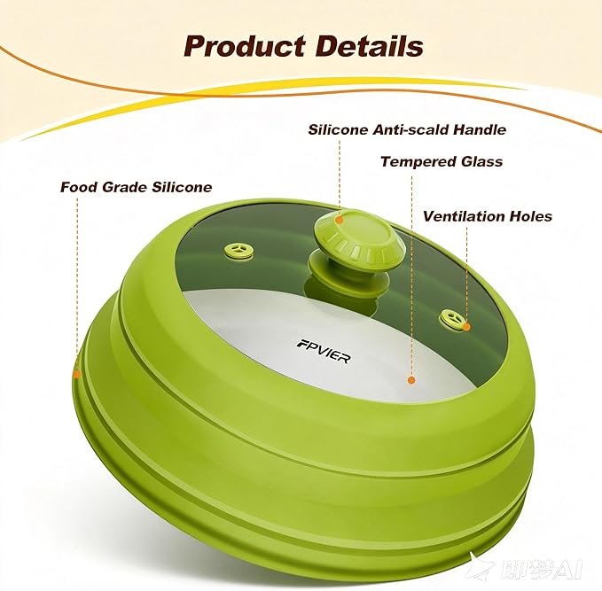 Microwave Splatter cover, Glass Microwave Cover for Food, 11.8 inch Guard Lid with Collapsible Silicone for 6-11 inch Plates & Bowls, Dishwasher Safe, 450°F Heat Resistant, BPA-Free, Green
