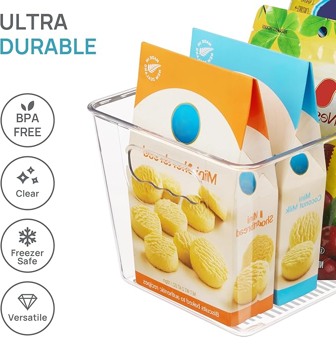 Fridge Organizer Bins, 4 Pcs Clear Plastic Storage Containers Stackable Kitchen Storage Bins for Refrigerator, Pantry, Food, Freezer, Cabinet, Bathroom, Snacks, GY204801
