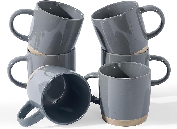 famiware Coffee Mugs for 6, 13 oz Mug Set, Dringking Cup with Handle for Coffee, Tea, Cocoa, Milk, Milkyway Serise, Dark Gray
