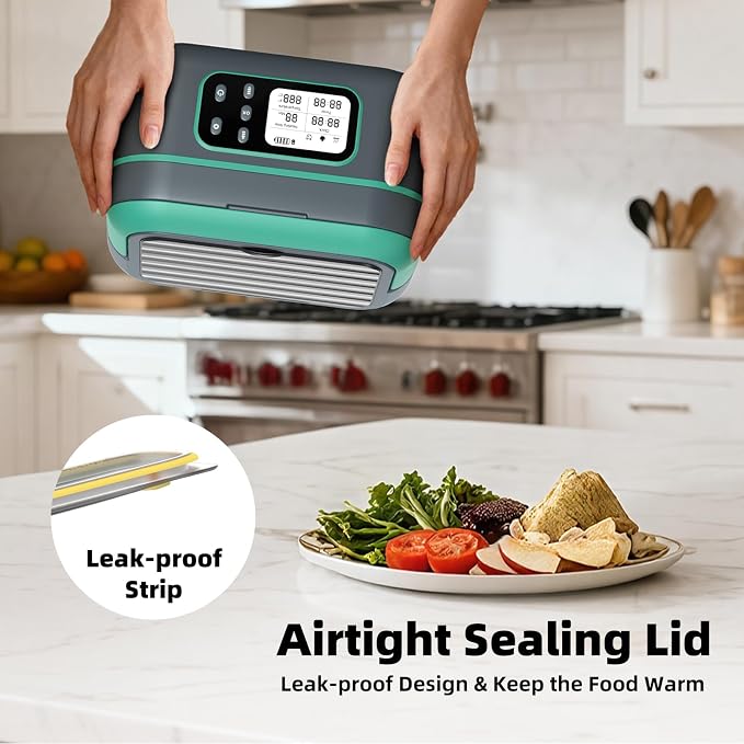 6.3 Cups Cordless Electric Lunch Box for Adults, 100W Rechargeable Battery Powered Automatic Scheduled Heated Lunchbox, Rapid Heating Portable Food Warmer BPA Free for Hot Meals Anywhere