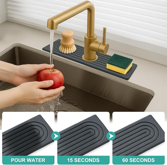 Small Stone Kitchen Sink Faucet Mat Diatomite Water Absorbing Stone Tray for Sink Protector Quick Dry Around Faucet Sink Splash Guard Drying Mat for Kitchen Counter Decor