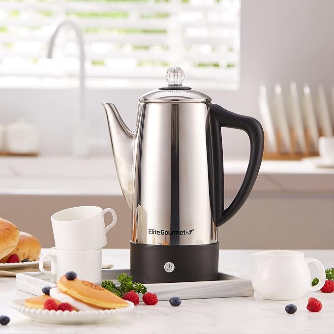Elite Gourmet EC812 Electric 12-Cup Coffee Percolator with Keep Warm,Clear Brew Progress Knob Cool-Touch Handle Cord-less Serve,Stainless Steel,(Pack of 4)