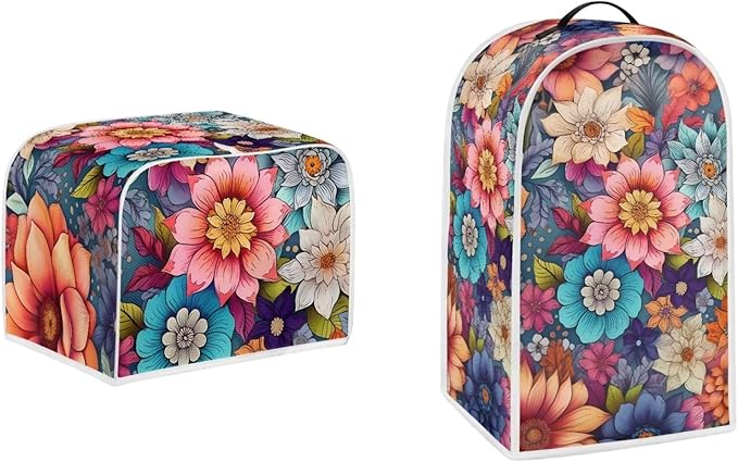 Boho Bright Blossom Flower Pattern Appliance Covers Set Washable Kitchen Blender Dust Cover Bread Maker Toaster Cover 2 Slice Kitchen Accessories