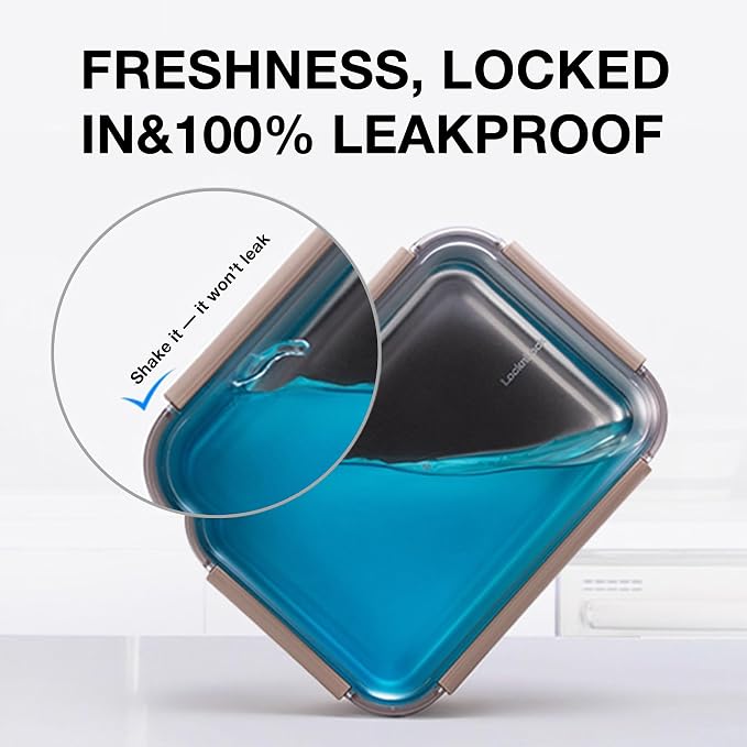 LocknLock Stainless Steel Food Storage Containers with Lids, Metal Lunch Boxes, Leak-Proof, Microwave, Freezer and Dishwasher Safe, 3-Piece Set, 2 x 310ml and 1 x 2000ml