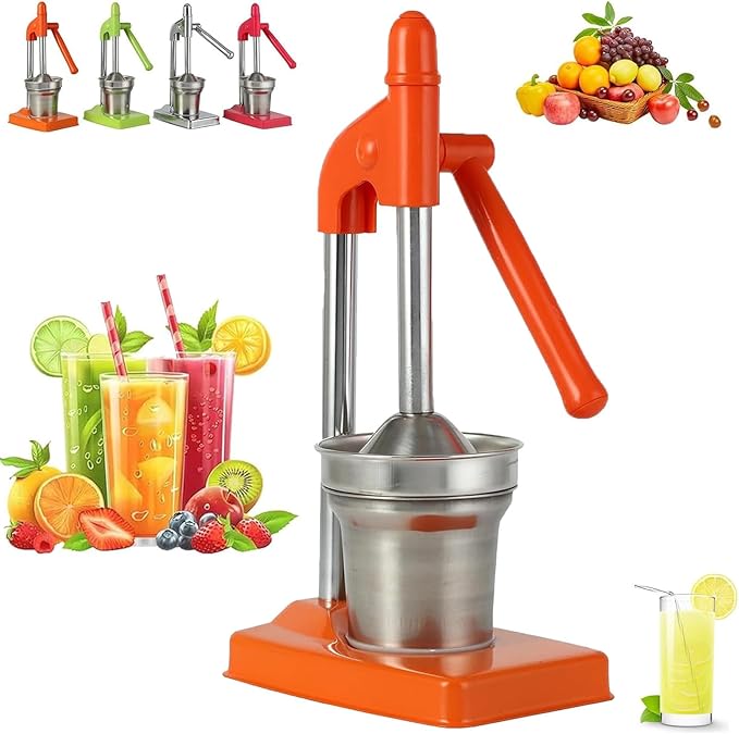 Cast Iron Juicer Hand Press, Effective Stainless Steel Manual Juicer, with Non-Skid Cup Base Effort Saving Lever for Fresh Lemonade OrangeJuice for Home and Kitchen