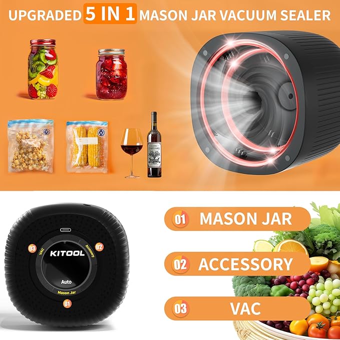 Electric Mason Jar Vacuum Sealer Kit for Wide-Mouth & Regular-Mouth Mason Jars, Food Saver Vacuum Canning Sealer Machine (Sapphire Can Opener)