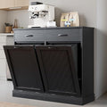 Double Tilt-Out Trash Can Cabinet, 2x13 Gallons Hidden Garbage, Hidden Kitchen Trash Cabinet with Storage Drawer, Pet-Proof Wooden Garbage & Recycling Cabinet for Kitchen, Laundry & Living Room, Black