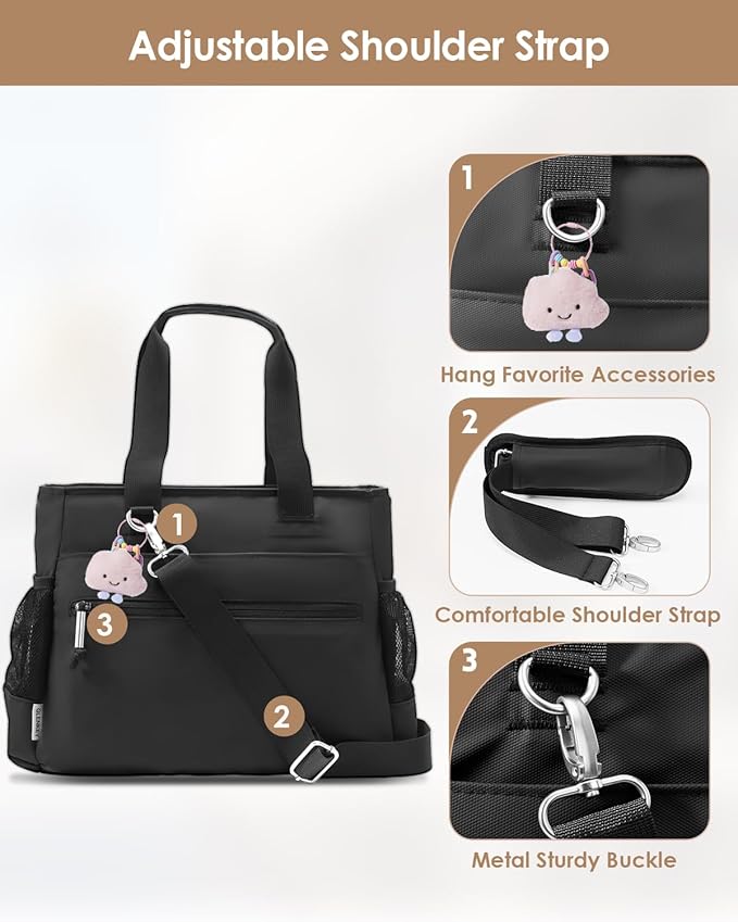 GLENKEY Versatile Lunch Box Stylish Bag - Large Insulated Tote Bag for Women - Leakproof Soft Lunch Pail Kit for Adults Work Picnic Outdoor Trips Black 15L