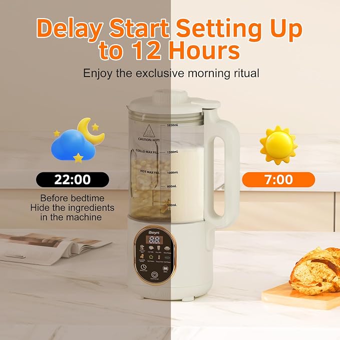 Beyn 10-in-1 60oz Nut Milk Maker Machine, Automatic Self-Cleaning Soy Almond Oat Milk with 48-BladesBlender, Large Capacity Plant-Based Milk Maker with Delay Start & Keep Warm