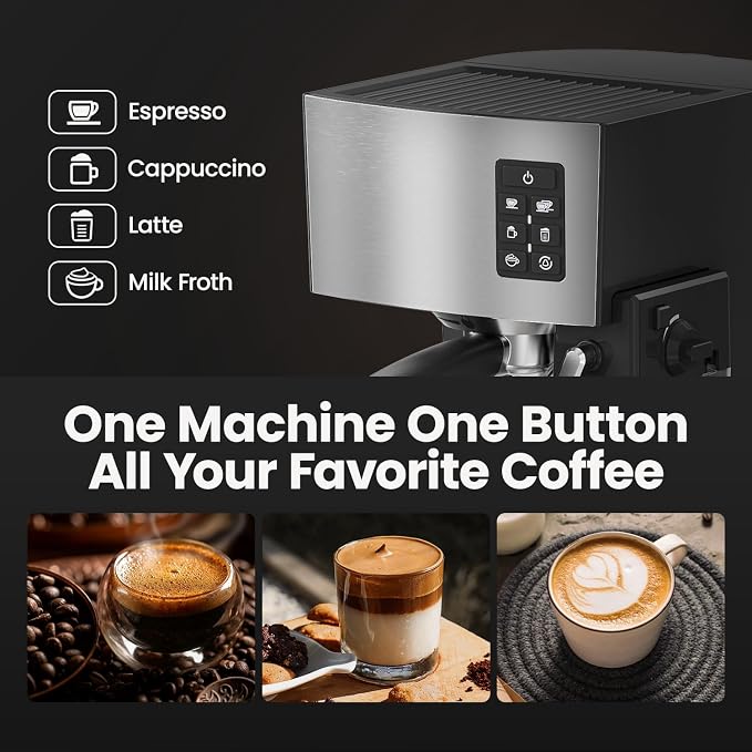 Cappuccino Coffee Machine - 20Bar Espresso Machine with Automatic Milk Frother, Espresso Maker in Stainless Steel Design,1250W Coffee Maker for Home, Office