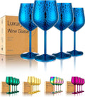 UNISWEET Stainless Steel Wine Glasses Set of 4 Unbreakable (Blue) | 17 oz Large-capacity Hammered Goblets, Lightweight & Reusable, Good for Outdoor, Camping, Pool Travel, Gift for Wine Lovers