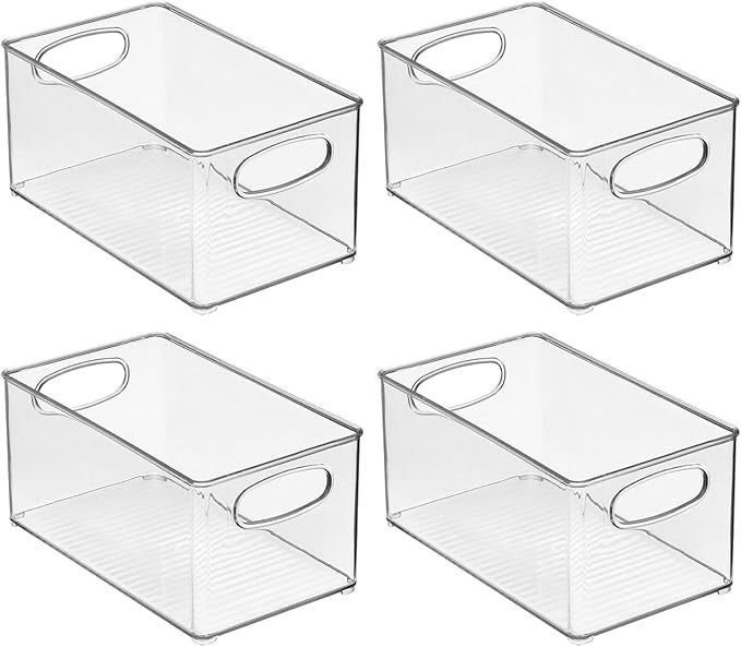 mDesign Plastic Bathroom Storage Container Bins w/ Handles - Closet, Cabinet, Vanity, Cupboard Shelf Organization, Hair Tools Accessory Organizer - Ligne Collection; Clear, 10x6x5 (Pack of 4)