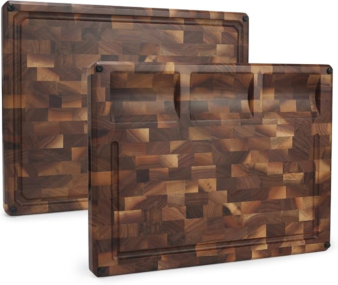 North America Black Walnut Wood Cutting Board, 17x13x1.5 inches, Double-Sided Use Kitchen with Double-Sided Juice Grooves, Handles, and Non-Slip Pads (Gift Box). (17x13x1.5inches)
