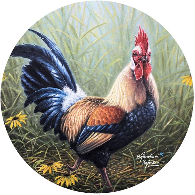 Andreas Silicone Black & Gold Rooster 8" Non-Slip Trivet/Pot Holder/Hot Pad – 100% Cotton Fabric Encapsulated in Silicone, Heat Resistant to 600°F – Flexible, Dishwasher Safe – Made in USA, TR-AB9202