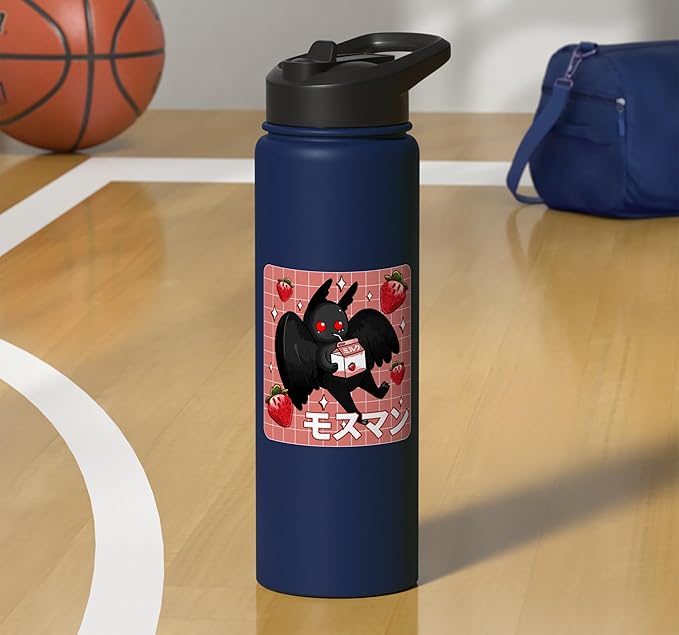 Cryptid Mothman Lover Kawaii Strawberry Milk Shake Carton Stainless Steel Insulated Water Bottle