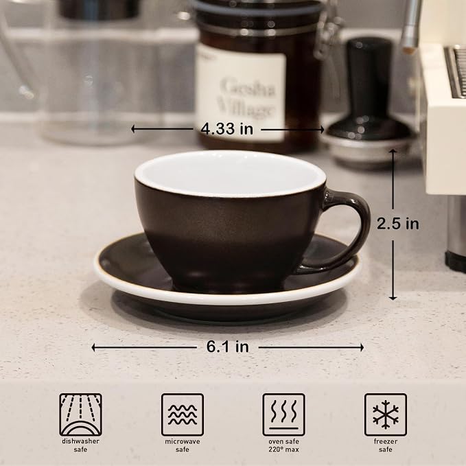 Loveramics Coffee Cup Ceramic, 10 oz Latte Art Cup with Saucer for Cappuccino, Tea, Espresso, Thick - walled stoneware Cappuccino mug Set for Cafe and Barista - Potters Colours (Gunpowder, 10OZ)