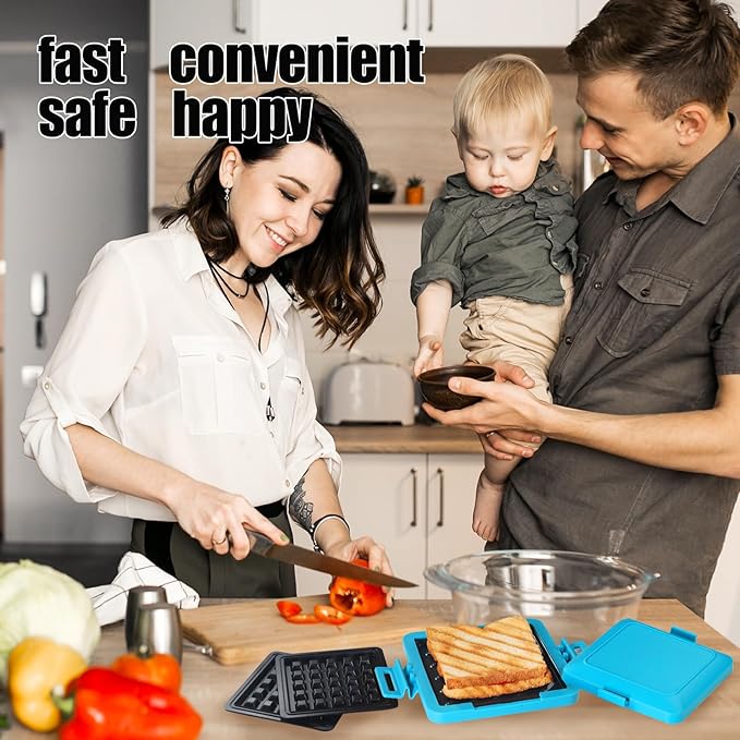 MKYSAIL Toaster,Microwave Toaster, Sandwich Maker, Waffle Maker, Panini Maker, Dishwasher Safe,NO Electricity,Wireless,Time Saving,Fast (Blue, Microwave Sandwich and Waffle Maker)