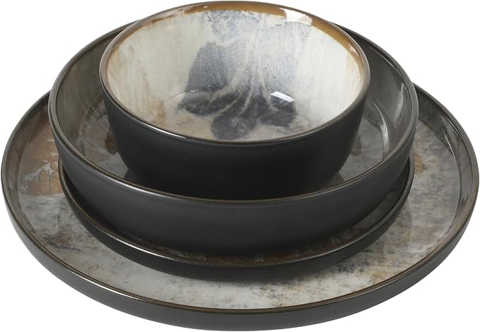 Gibson Elite Chantilly Hill 16-Piece Porcelain Dinnerware Set, Round Plates & Bowls, Multicolor Leaf Design, Microwave & Dishwasher Safe, Service for 4