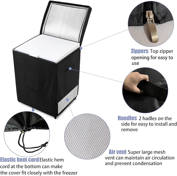 Deep Freezer Covers for Outside,Heavy Duty 600D Durable Chest Freezer Cover Waterproof,Outdoor Freezer Covers for Outside 5.0 Cubic Feet Chest Freezer,Top with Zipper to Open(28"W x 23"D x 34"H,Black)