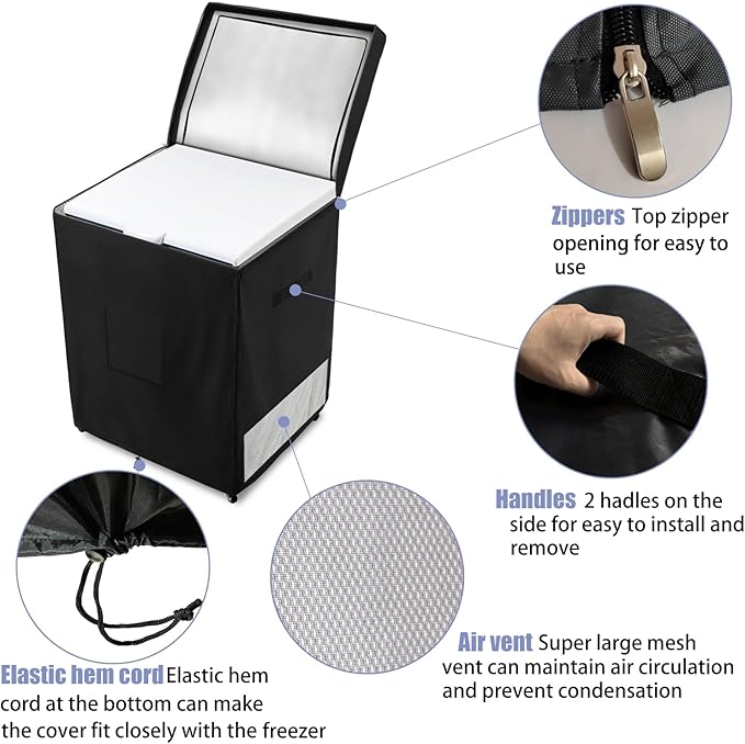 Deep Freezer Covers for Outside,Heavy Duty 600D Durable Chest Freezer Cover Waterproof,Outdoor Freezer Covers for Outside 9.0 Cubic Feet Chest Freezer,Top with Zipper to Open(40"W x 25"D x 33"H,Black)