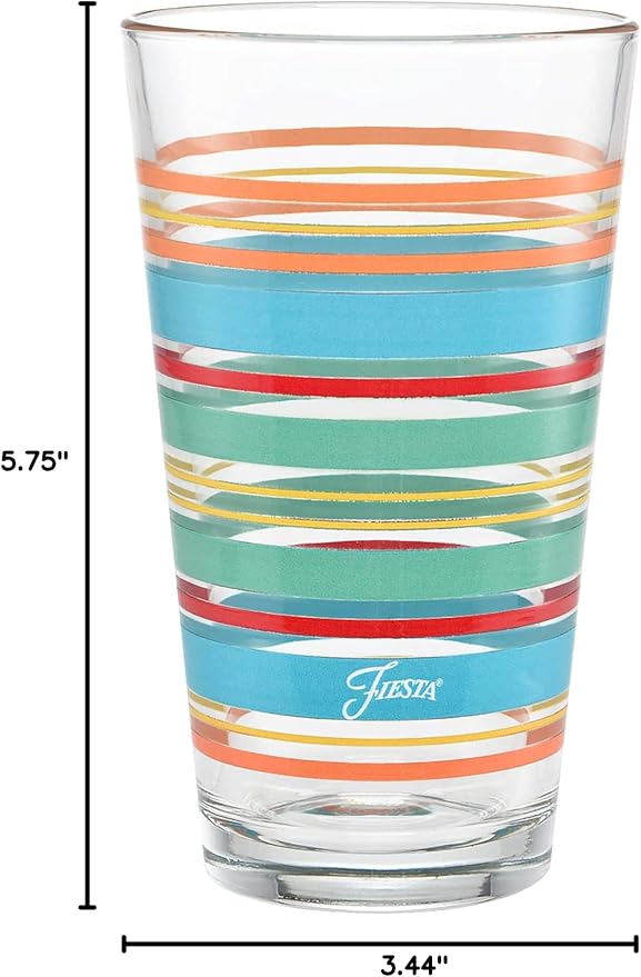 Culver Officially Licensed Fiesta Stripes 16-Ounce Tapered Cooler Glass (Set of 4) (Rainbow Radiance Collection)