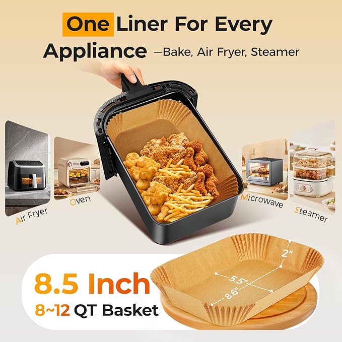 Air Fryer Liners Disposable for Dual Baskets, 200Pcs Rectangle Parchment Paper Liner for Ninja DZ201 DZ401, Chefman/COSORI 2-Basket Air Fryer, Oil Proof Baking Paper by Vailnd(8.6x5.5 Inch)