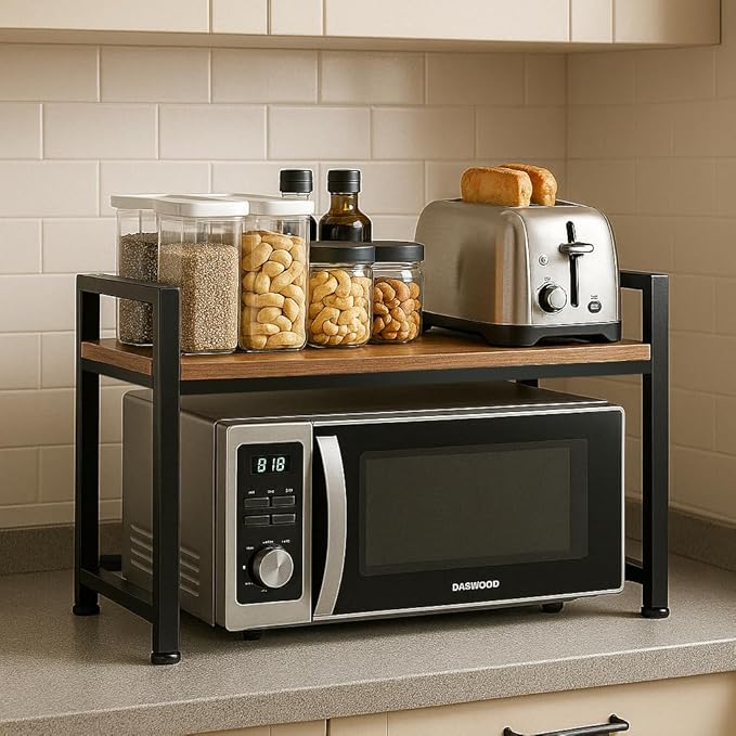 2-Tier Heavy Duty Microwave Stand, Carbon Steel Kitchen Shelf Countertop Organizer, Holds Up to 200 lbs, Space Saving Microwave Oven Rack for Kitchen Storage, Fits Most Microwaves (20.5" Width)