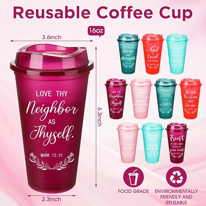Skylety 20 Pack Christian Gifts for Fathers Bulk 16oz Inspirational Bible Verse Tumbler Church Gifts for Men Plastic Coffee Cups with Lids for Dad (Rainbow Glitter)