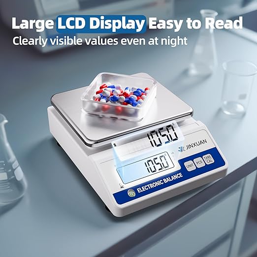 Digital Lab Scale 0.01g Accuracy 5000g Analytical Balance Scale Precision Scale for Weighing Gold Silver Jewelry Diamond Powder Grain Food, Electronic Gram Scale with 500g Weight, LCD Display, 7units