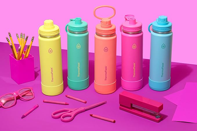 ThermoFlask Insulated Water Bottle with Spout Lid (32 oz, Sunkissed Coral) - Leakproof, Stainless Steel Water Bottle for Cold & Hot Drinks, Travel & Daily Hydration
