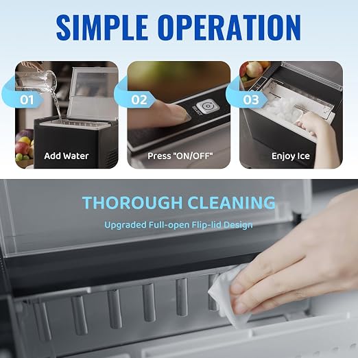 WETIE Ice Maker Countertop, 9 Bullet Ice Cubes in 6 Minutes, 26lbs/24Hrs with 2 Sizes, Portable Ice Machine with Basket, Scoop and Ice Pack, Compact ice Maker for Home, Kitchen, Camping, Party