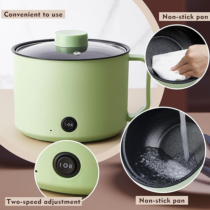 2 Pcs 1.5l Electric Ramen Cooker Hot Pot Electric Dual Power Noodle Cooker, Boil Dry Protection, Nonstick, Multifunctional Lazy Pot for Cooking Pasta, Noodles, Egg, Dorm Home Travel 7x3.15"