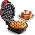 Elite Gourmet EWM015R Electric Nonstick 4.5" Cooking Surface Mini Waffle Maker, Belgian Waffles, Compact Design, Hash Browns, Keto, Snacks, Sandwich, Eggs, Easy to Clean, Red