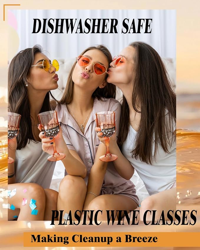 Ciaell 24PCS Amber Plastic Wine Glasses - 7 Oz Amber Vintage Drinking Glasses - Disposable Water Goblets Set for Party Wedding, Bar, Wine, Beer