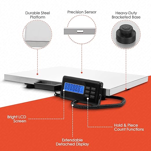 Houseables Shipping Scale, Platform Scale, Industrial, Heavy Duty, 1100 LB, Weight Machine for Luggage, Packages, Postal, Floor, Commercial, Package, Business, Weighing, Large Platform, Digital, 22x18