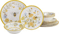 Certified International Bee Sweet 12-Piece Melamine Dinnerware Set, Service for 4, Bee & Floral Plates and Bowls, Durable Shatterproof Outdoor Tableware for Spring & Summer Entertaining