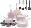 GreenLife 16-Piece Nonstick Cookware Set, Non-Toxic Ceramic Pots and Pans Set, Durable Healthy Kitchen Essentials, Fast Heating, Induction Ready, Easy Clean Dishwasher Safe, PFAS-Free, Blush Pink