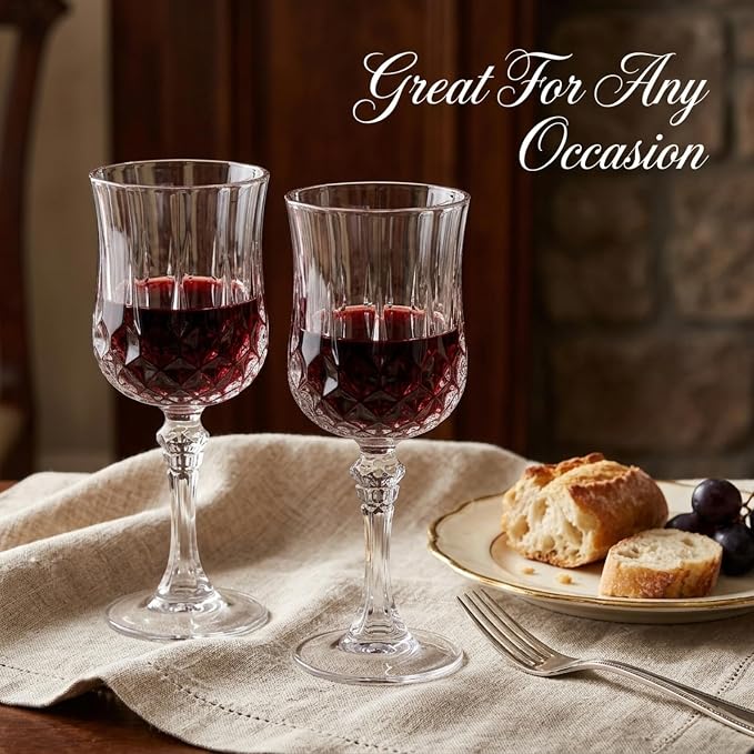 Pinkunn 24 Pcs 7 oz Plastic Vintage Wine Glasses Reusable Colored Goblets Patterned Drinking Water Glasses Cup Dishwasher Safe for Mother's Day Wedding Reception Party Supplies (Clear)