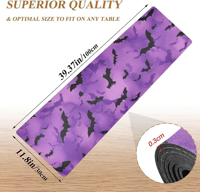 Puprle Bats Trivet Table Runner Heat Resistant 230F for Hot Dishes Pots Plates Kitchen Dining Table Protector Decorative 39.37 X 11.8 Inch